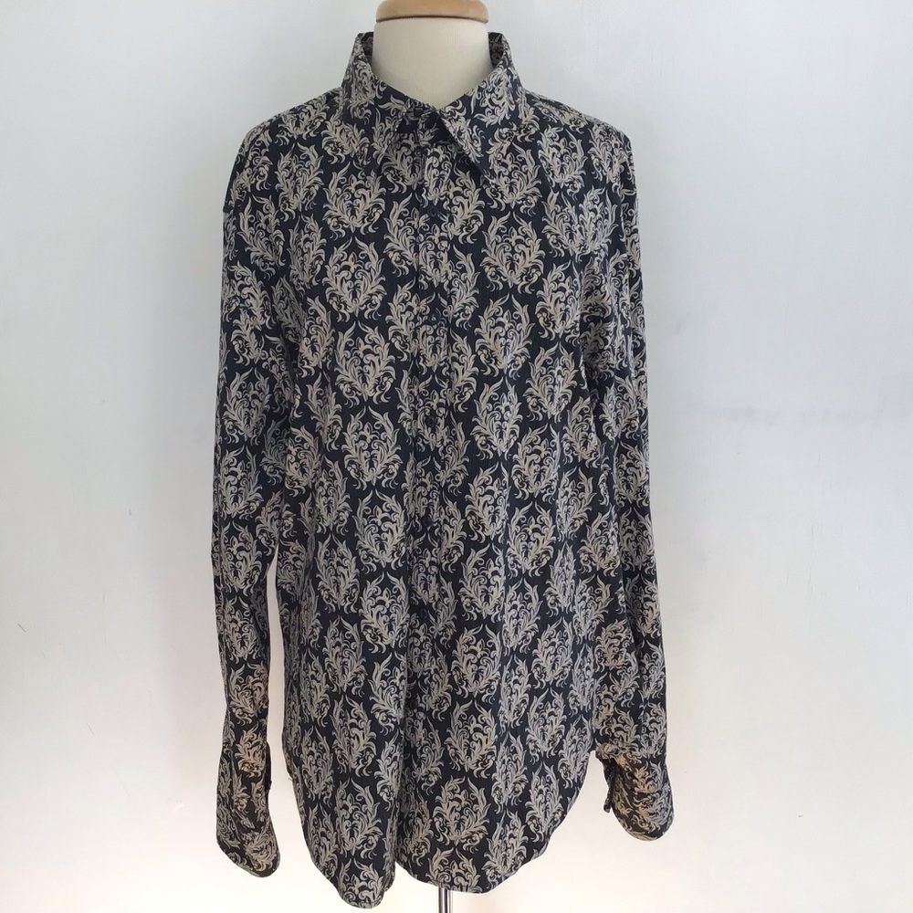 Calvin Klein Jeans black and cream retro inspired print button up shirt Size XL